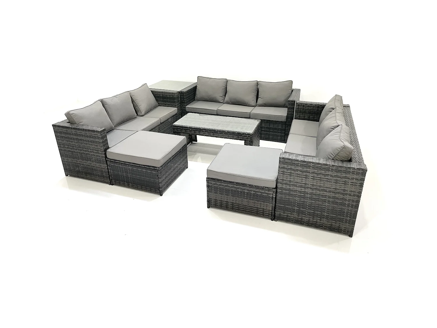 Ensemble de meubles de jardin en polyrotin 7 Pièces avec Canapé Table basse 2 Grand tabourets Table d'appoint Gris foncé mixte