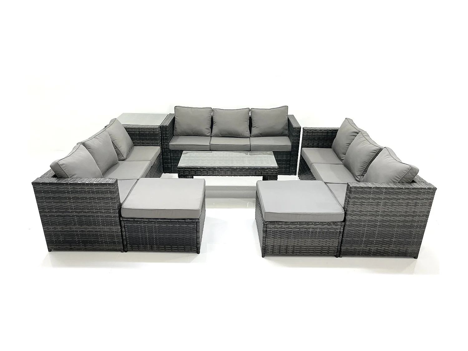 Gartenmöbel-Set 7 Stücke Polyrattan Sofa Set mit Couchtisch 2 hohen Hockern Beistelltisch Dunkelgrau Gemischt
