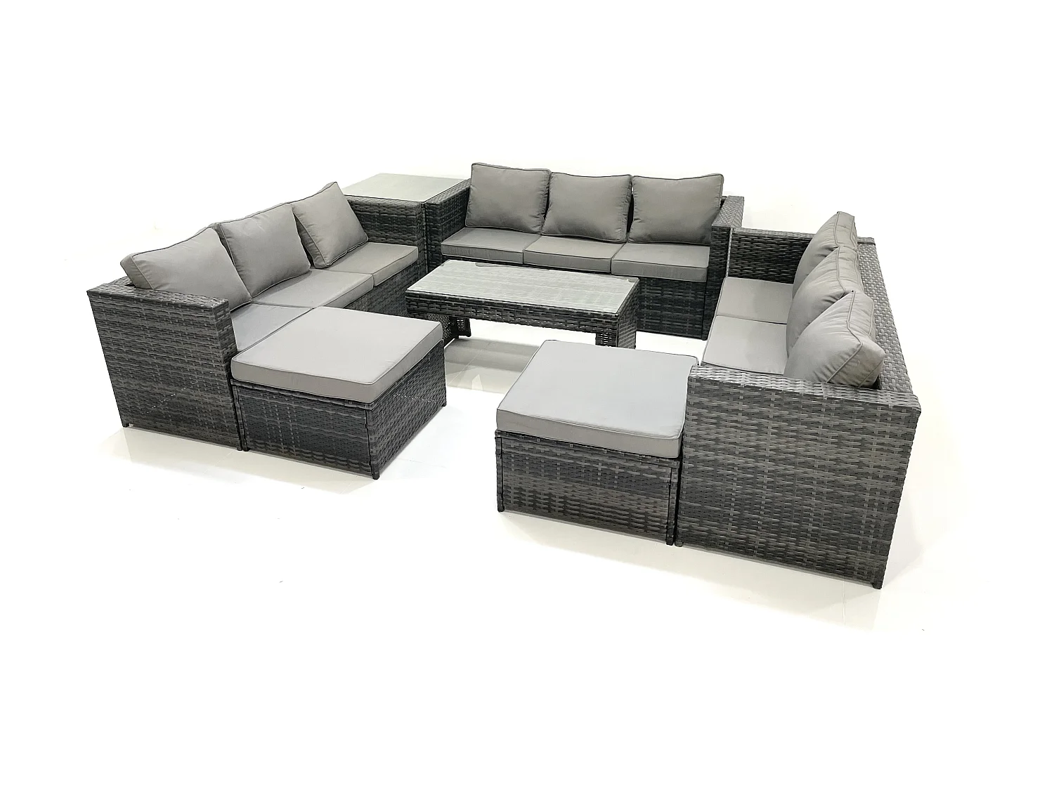 Gartenmöbel-Set 7 Stücke Polyrattan Sofa Set mit Couchtisch 2 hohen Hockern Beistelltisch Dunkelgrau Gemischt