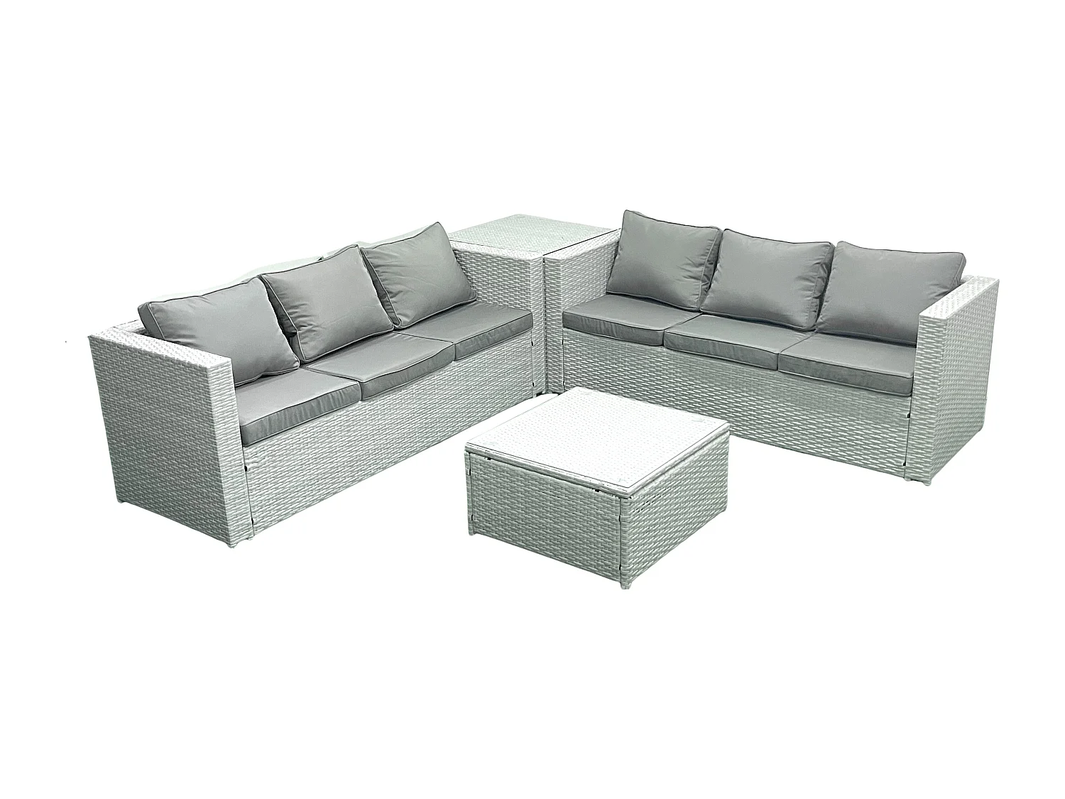 Gartenmöbel im Freien Polyrattan 6-Sitzer Rattan Garten Sofa Set mit Beistelltisch Hellgrau gemischt