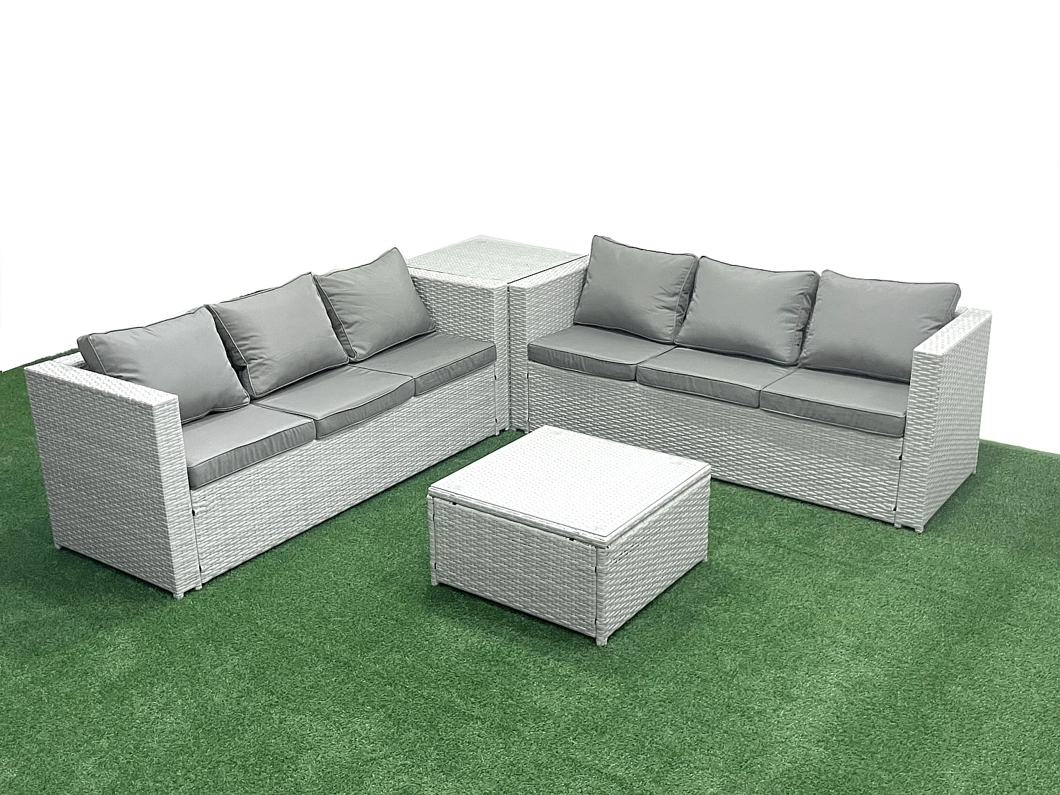 Gartenmöbel im Freien Polyrattan 6-Sitzer Rattan Garten Sofa Set mit Beistelltisch Hellgrau gemischt