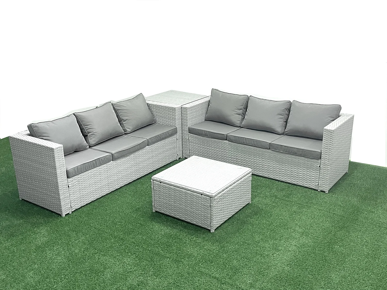 Gartenmöbel im Freien Polyrattan 6-Sitzer Rattan Garten Sofa Set mit Beistelltisch Hellgrau gemischt