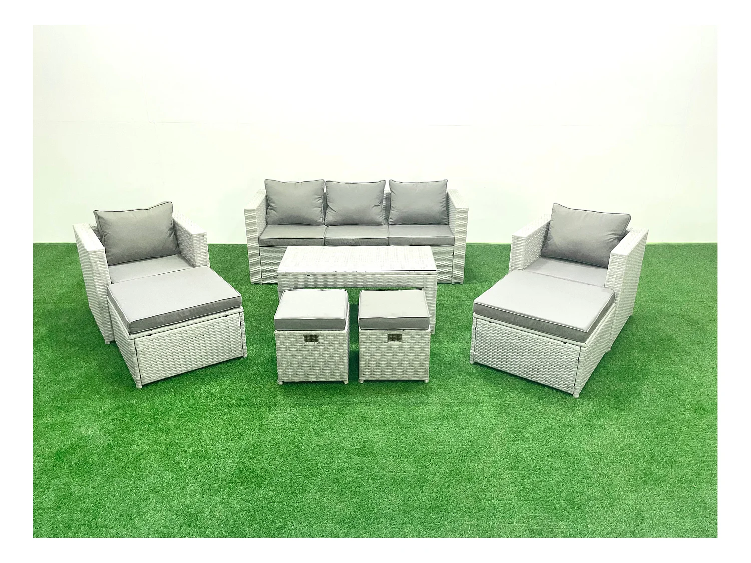Salon de Jardin Ensemble Ensemble de canapés en rotin avec Table basse 4 Tabourets Gris clair mixte 9 places