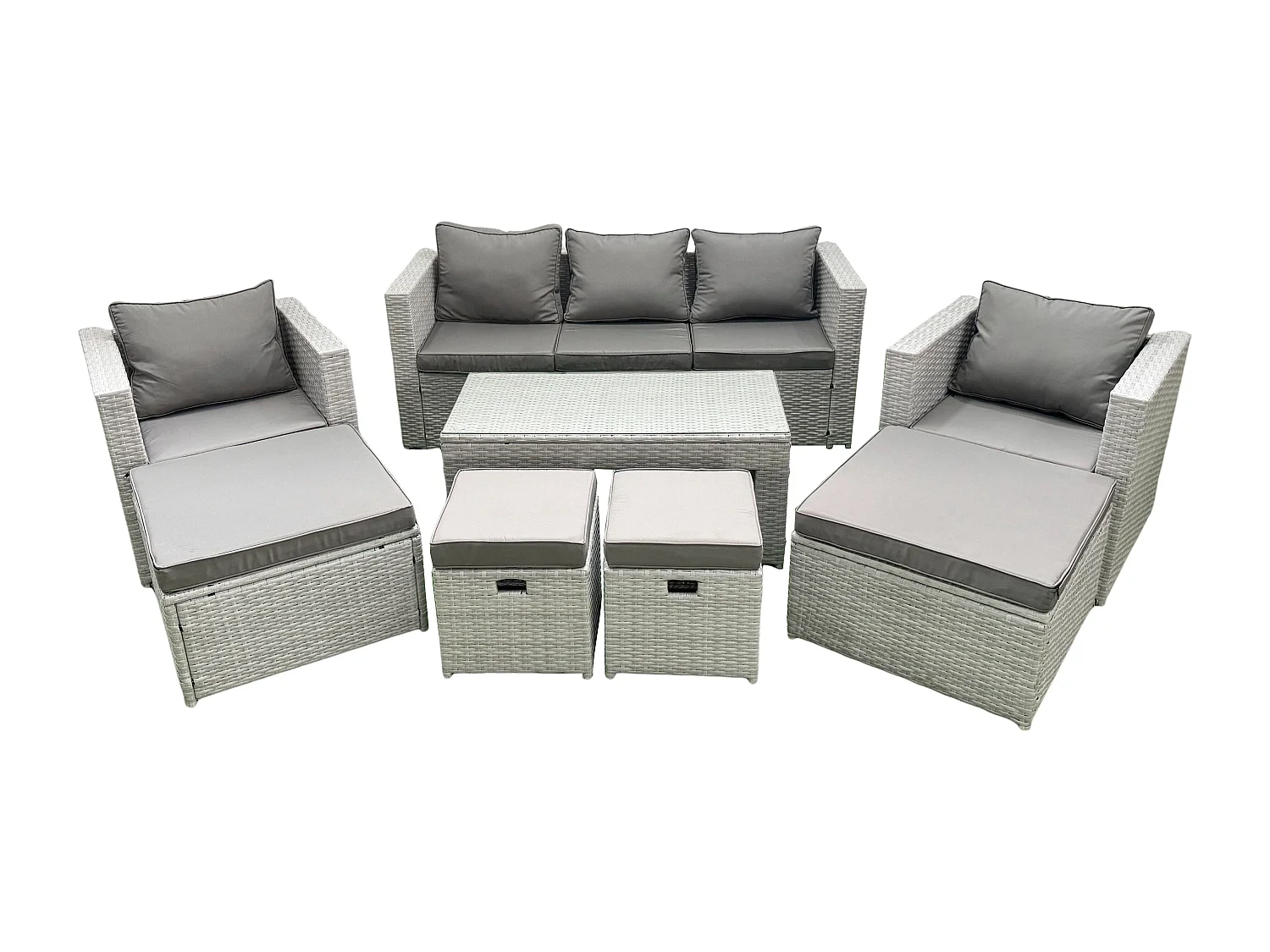 Salon de Jardin Ensemble Ensemble de canapés en rotin avec Table basse 4 Tabourets Gris clair mixte 9 places