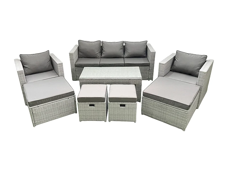Salon de Jardin Ensemble Ensemble de canapés en rotin avec Table basse 4 Tabourets Gris clair mixte 9 places