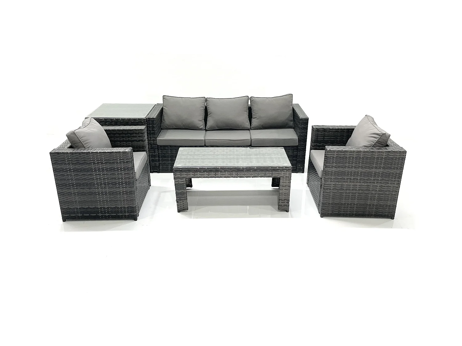Salon de jardin Ensemble de canapés en rotin avec Table basse 2 Fauteuil Table d'appoint Gris foncé mixte