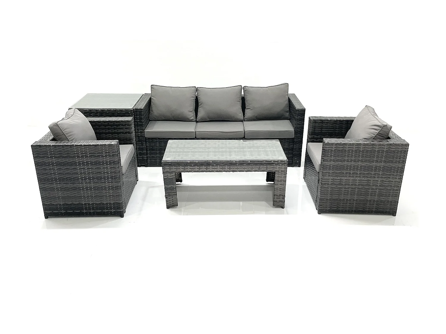 Salon de jardin Ensemble de canapés en rotin avec Table basse 2 Fauteuil Table d'appoint Gris foncé mixte