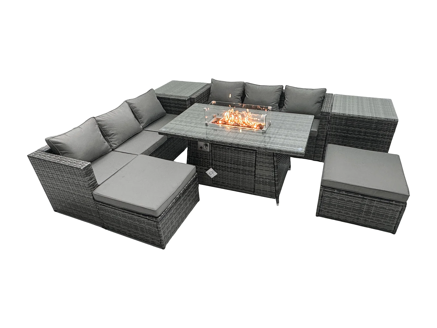 Ensemble de meubles de jardin en rotin ave Table de foyer à gaz 6 places Ensemble de canapés avec 2 Tables d'appoint 2 Tabourets
