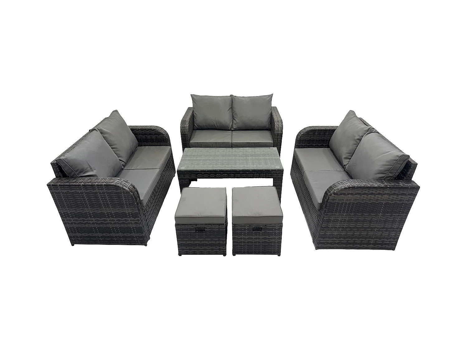 Ensemble de meubles de jardin en polyrotin 6 Pièces avec Table basse rectangulaire Canapé à deux places 2 Petits tabourets