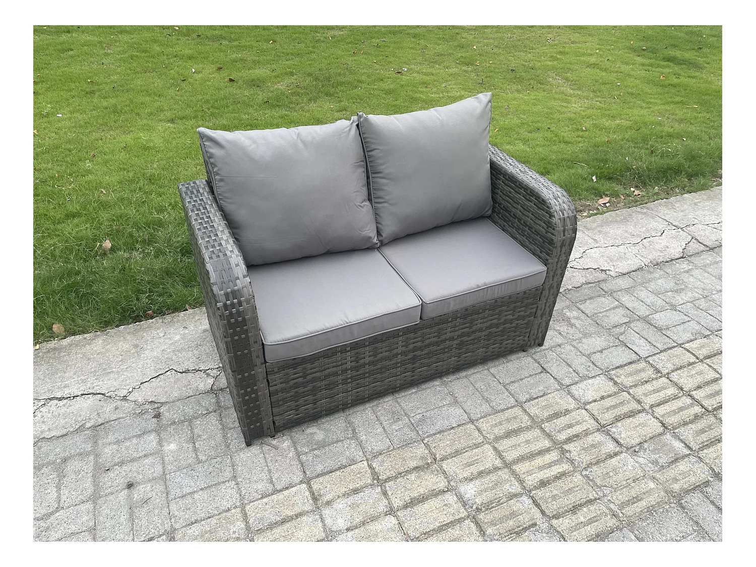 Ensemble de meubles de jardin en polyrotin 6 Pièces avec Table basse rectangulaire Canapé à deux places 2 Petits tabourets