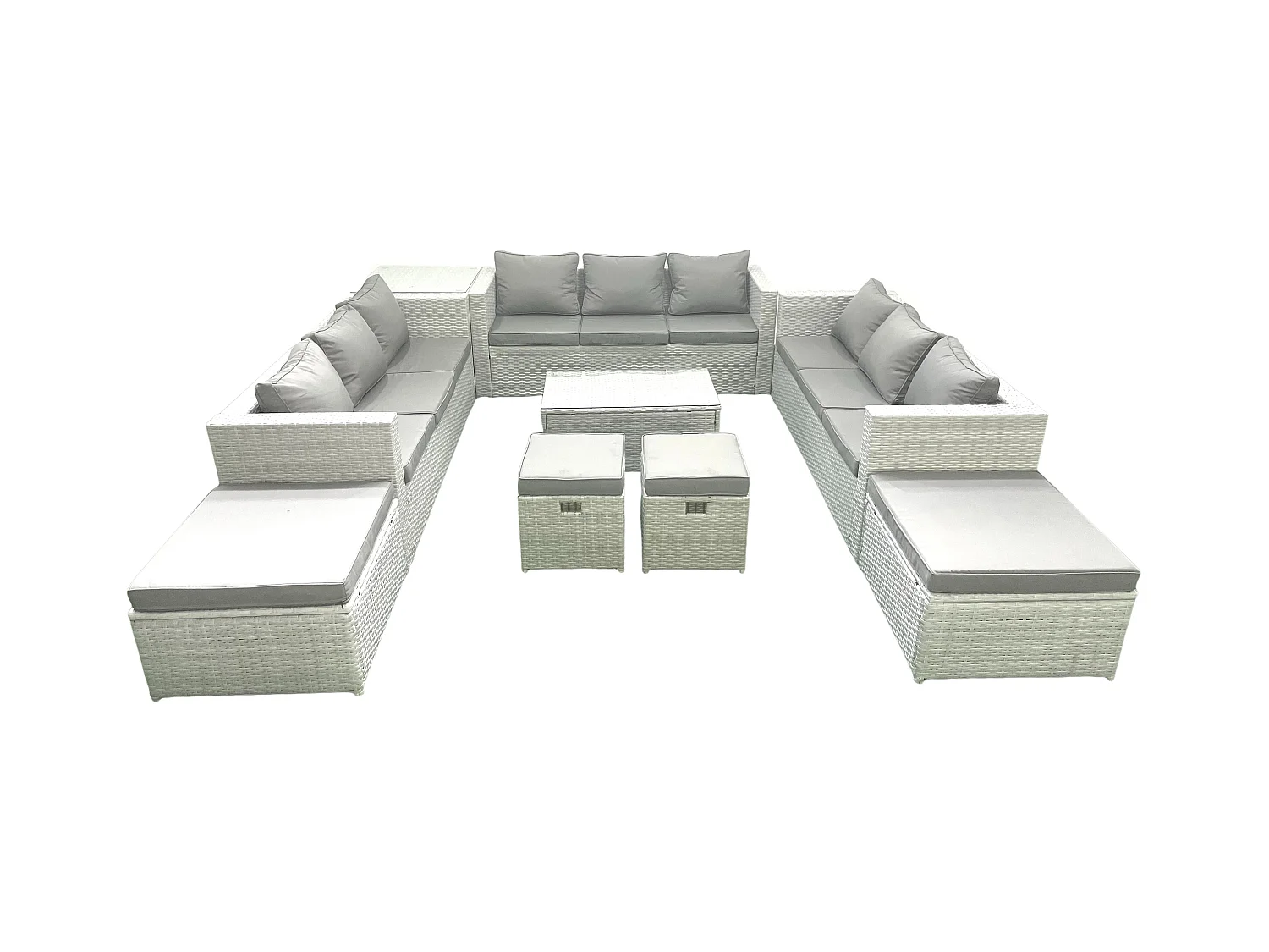 9 Stücke Rattan Gartenmöbel Set Garten Sofa Couchtisch Set mit Beistelltisch 4 Hockern Hellgrau gemischt