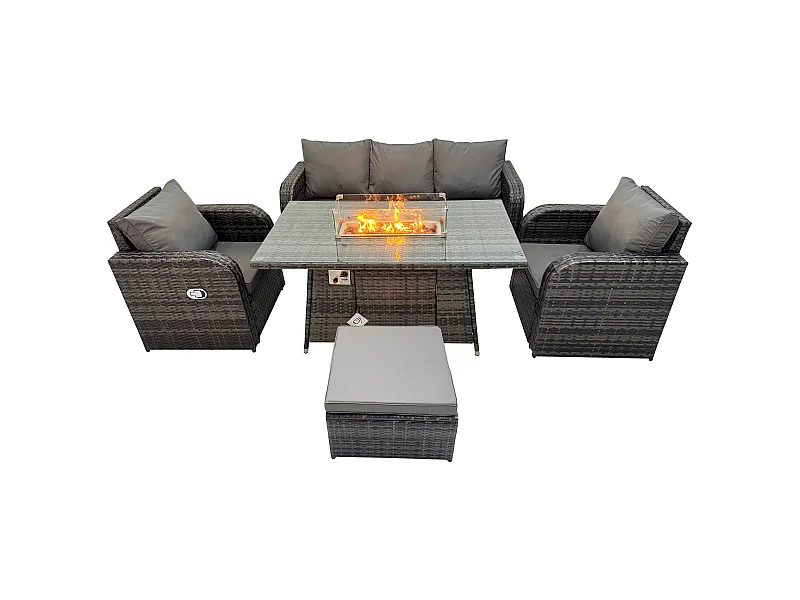 Salon de jardin exterieur Table de foyer à gaz avec Canapé Lounge Tabouret