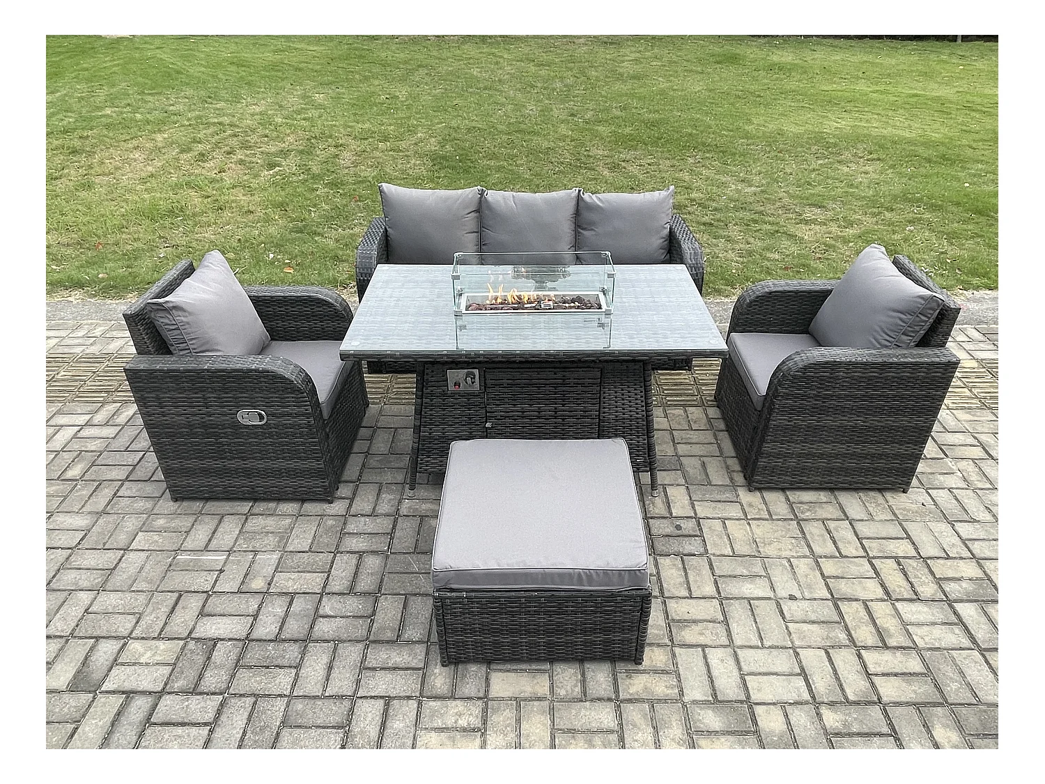 Salon de jardin exterieur Table de foyer à gaz avec Canapé Lounge Tabouret