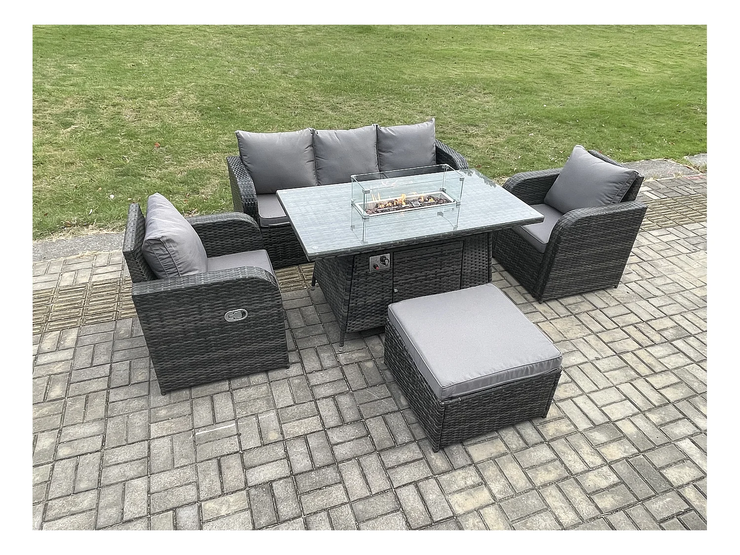 Salon de jardin exterieur Table de foyer à gaz avec Canapé Lounge Tabouret