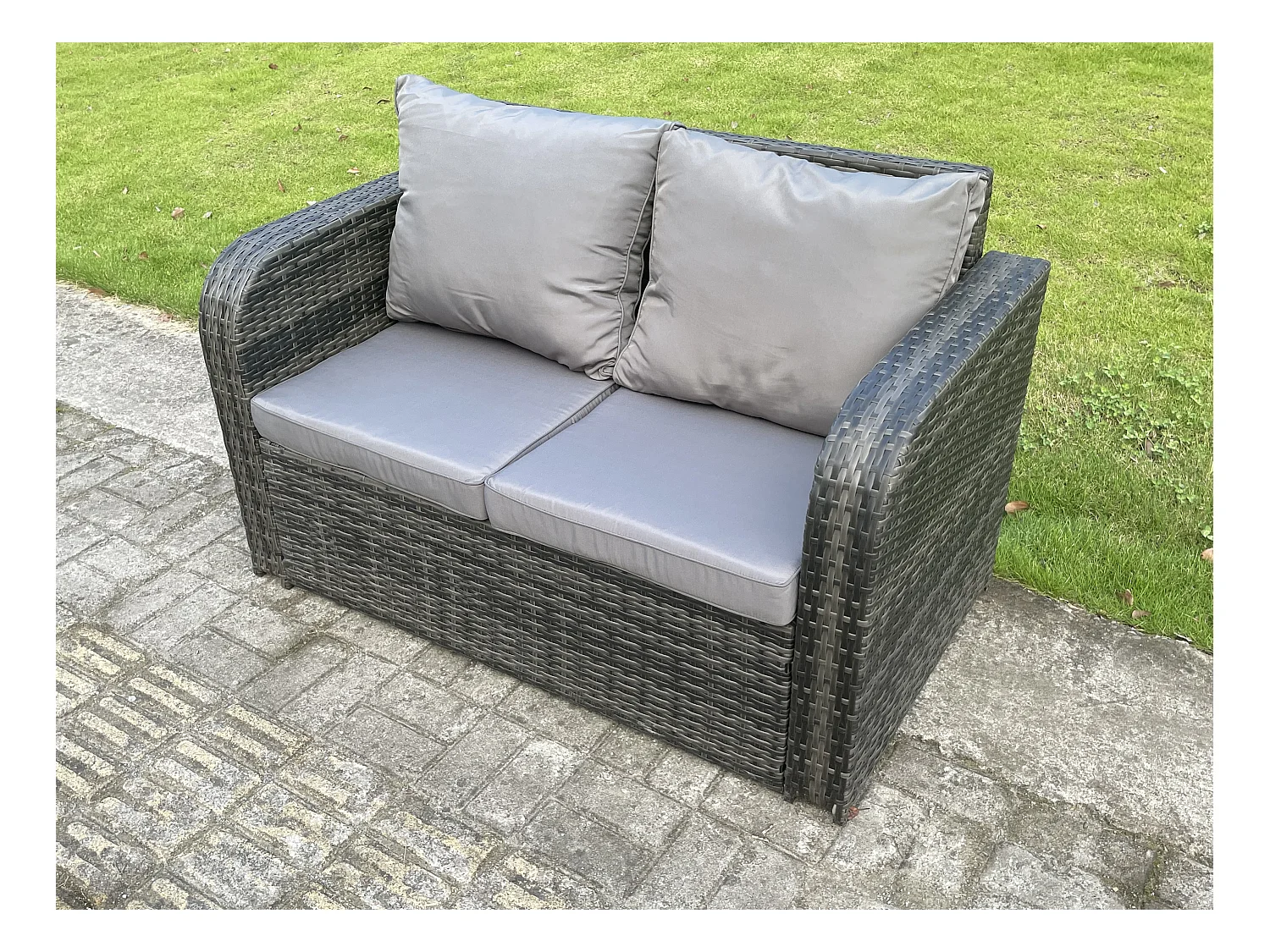 Gartenmöbel Lounge Sofa Set Patio höhenverstellbarer Tisch Liegestühle Sofa mit 3 Hockern Dunkelgrau Gemischt