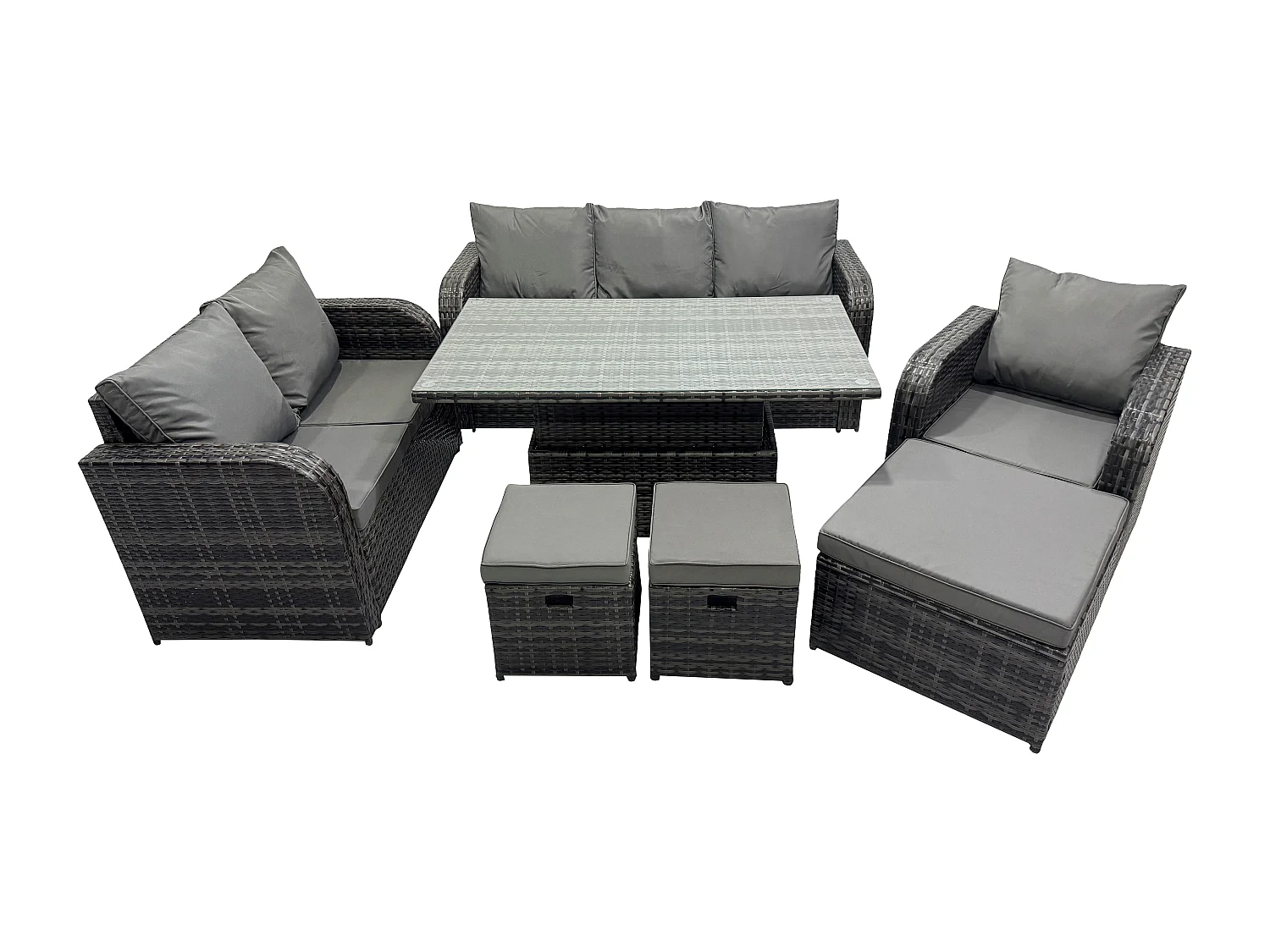 Gartenmöbel Lounge Sofa Set Patio höhenverstellbarer Tisch Liegestühle Sofa mit 3 Hockern Dunkelgrau Gemischt