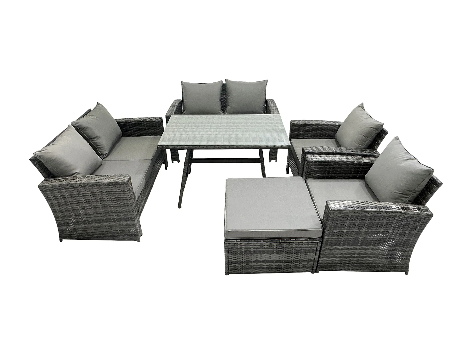 Salon de jardin 7 places avec Table à manger rectangulaire Canapé à deux places Gris foncé mixte