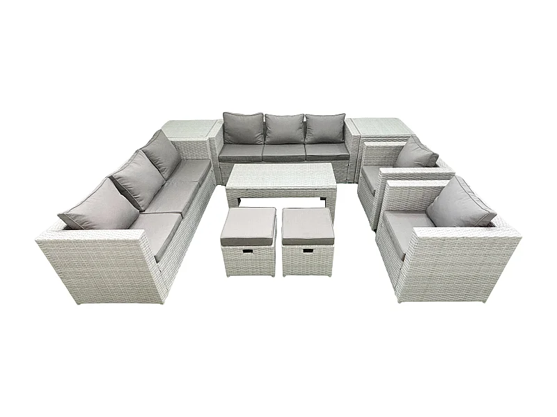 Ensembles de meubles d'extérieur avec 2 Fauteuil Table basse oblongue 2 Petits tabourets 2 Tables d'appoint Gris clair mixte