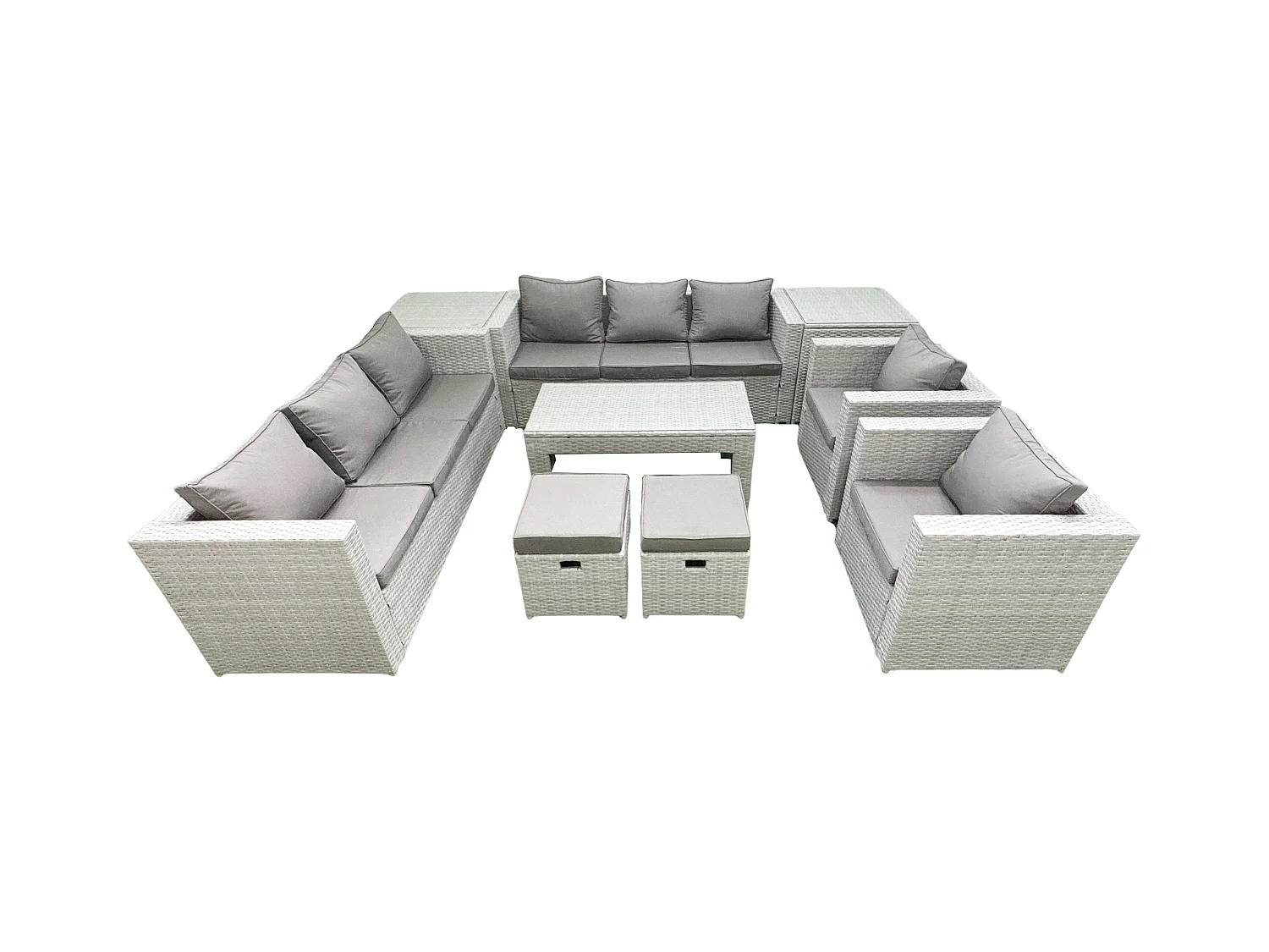 Ensembles de meubles d'extérieur avec 2 Fauteuil Table basse oblongue 2 Petits tabourets 2 Tables d'appoint Gris clair mixte