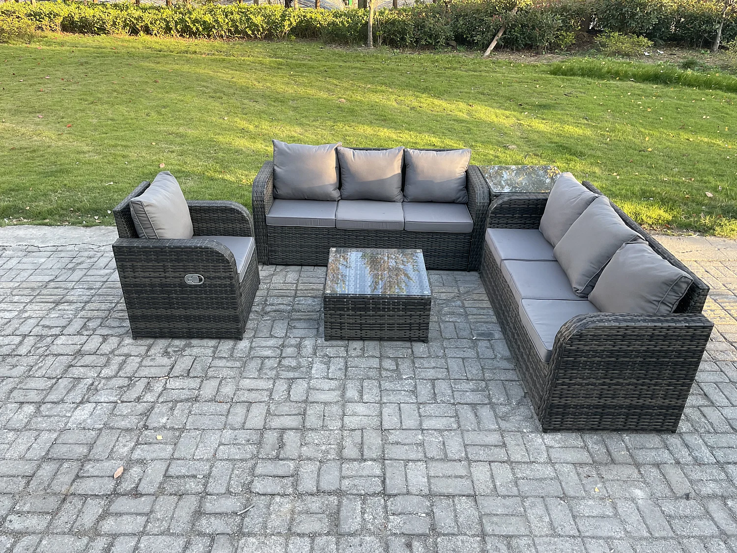 Polyrattan Gartenmöbelset Garten Sofa Couchtisch Set mit Liegestühle Beistelltisch Dunkelgrau Gemischt