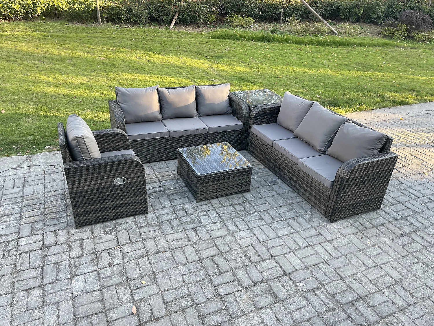 Polyrattan Gartenmöbelset Garten Sofa Couchtisch Set mit Liegestühle Beistelltisch Dunkelgrau Gemischt