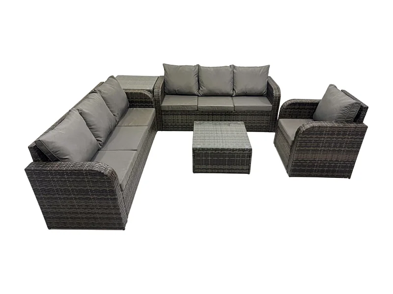 Polyrattan Gartenmöbelset Garten Sofa Couchtisch Set mit Liegestühle Beistelltisch Dunkelgrau Gemischt
