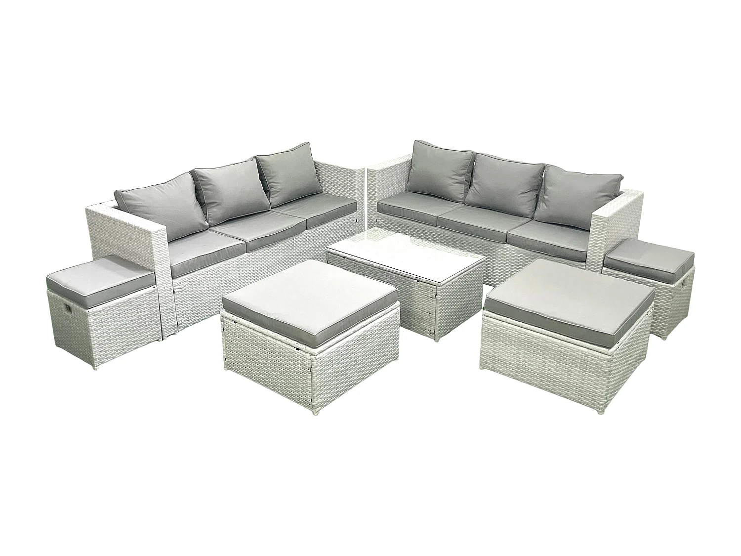 7 Pièces Salon de jardin Canapé de jardin Table basse avec 4 Tabourets Gris clair mixte
