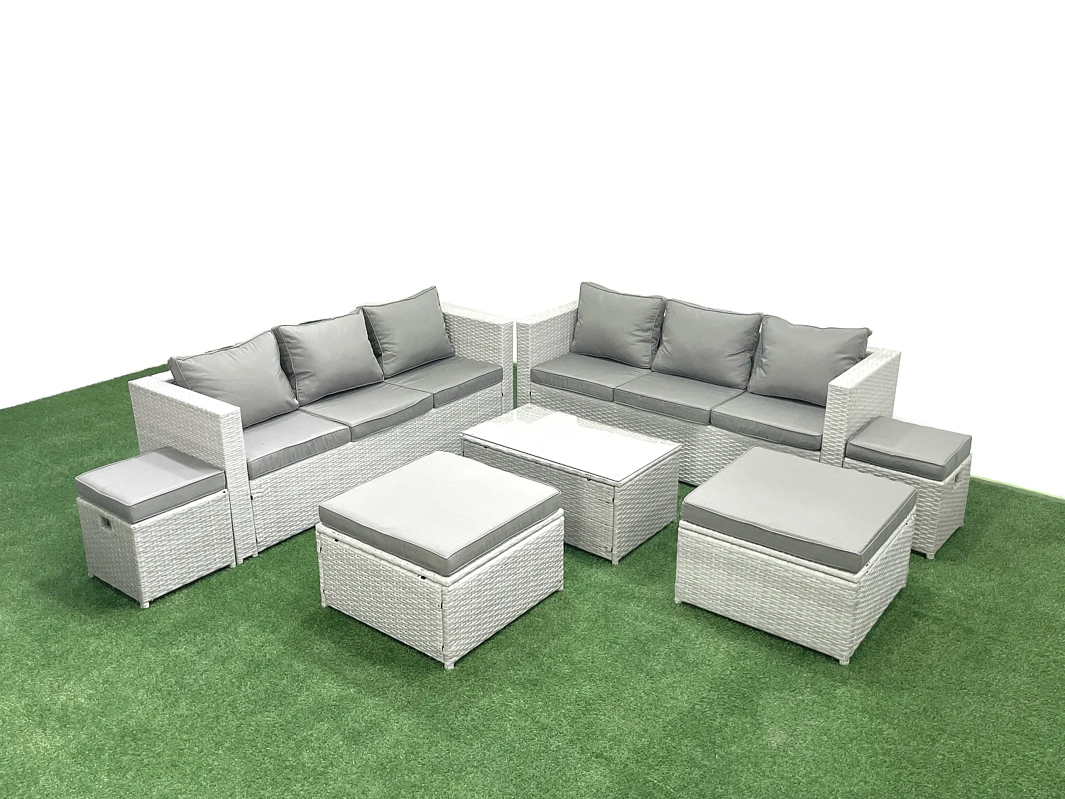 7 Pièces Salon de jardin Canapé de jardin Table basse avec 4 Tabourets Gris clair mixte