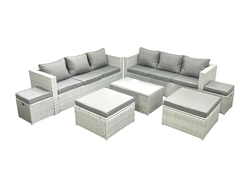 7 Pièces Salon de jardin Canapé de jardin Table basse avec 4 Tabourets Gris clair mixte