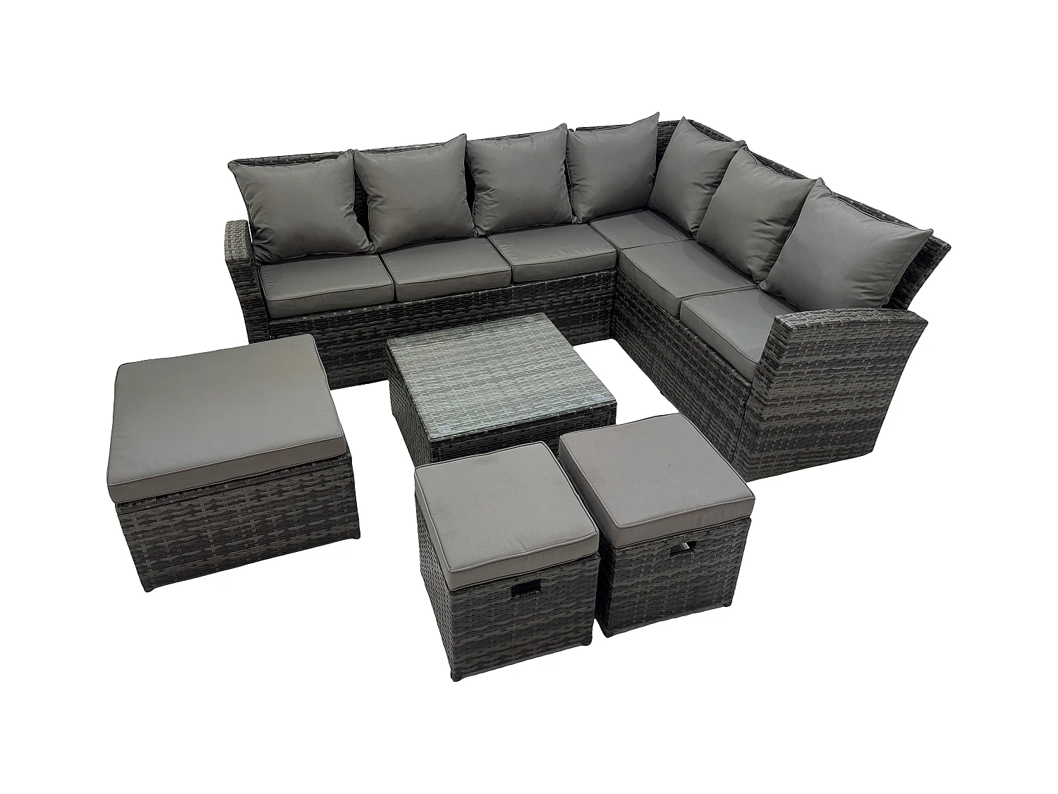 Salon de jardin avec Table basse carrée 3 Tabourets 9 places Gris foncé mixte