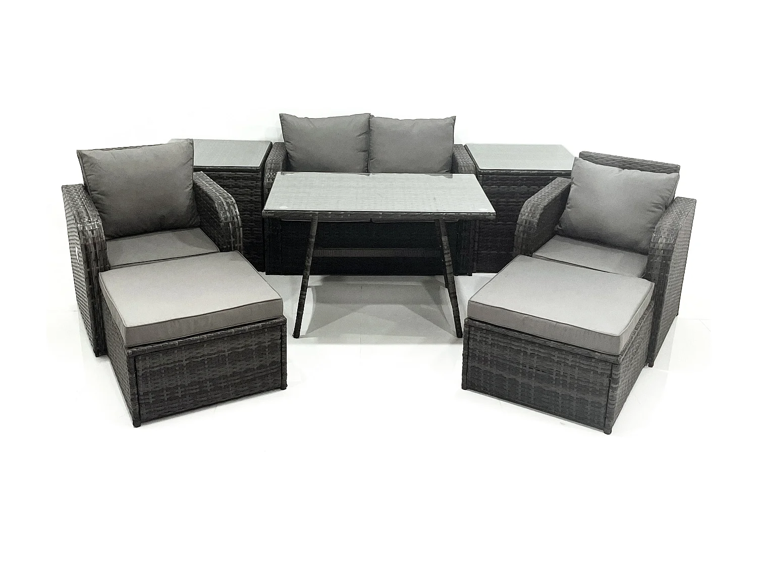 Gartenmöbel-Set Rattan Sofa Esstisch Set mit Liegestühle 2 hohen Hockern 2 Beistelltischen Dunkelgrau Gemischt