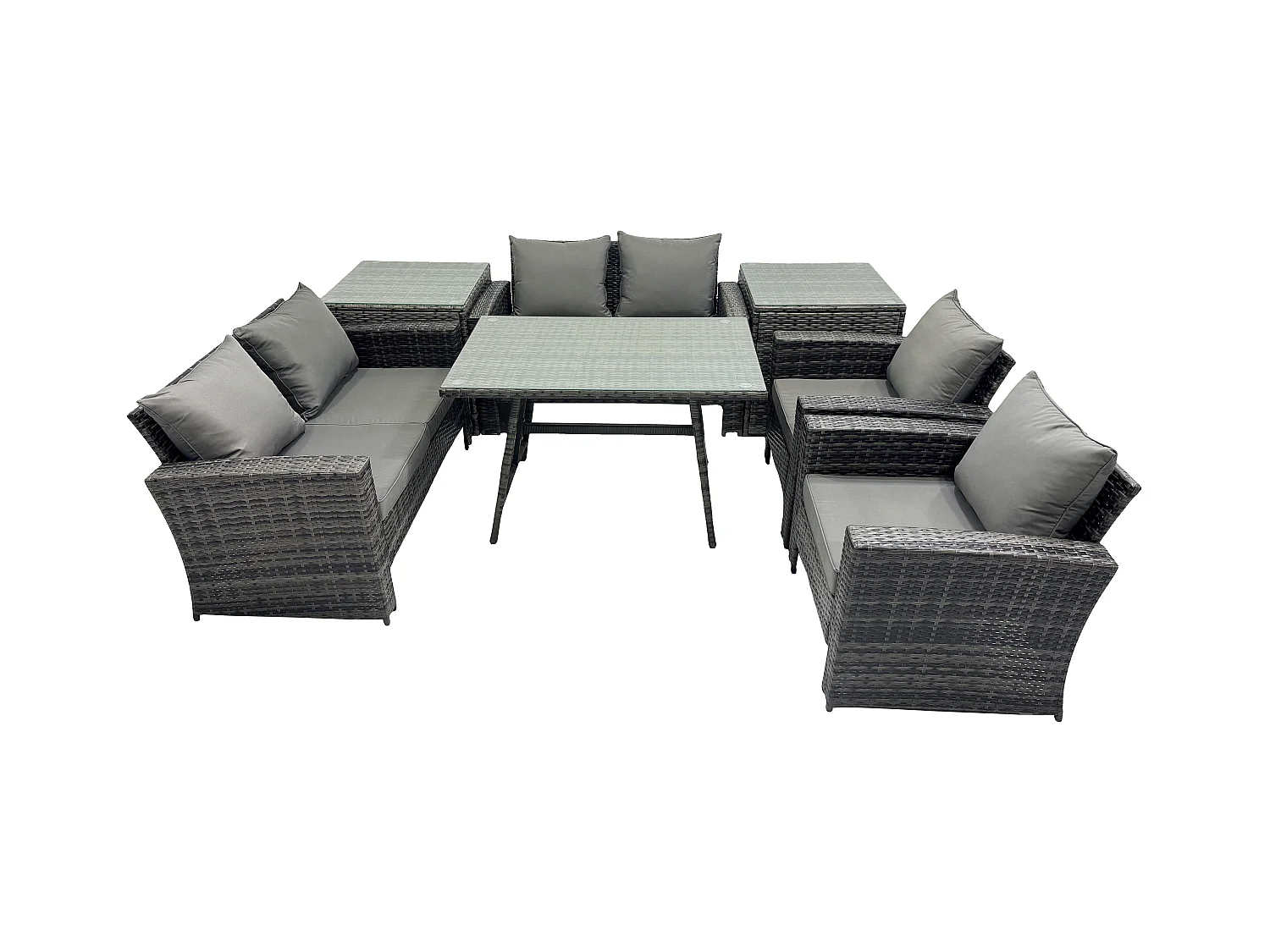 Salon de jardin avec Table à manger rectangulaire Canapé à deux places 2 Tables d'appoint Gris foncé mixte