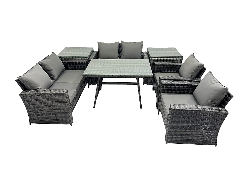 Salon de jardin avec Table à manger rectangulaire Canapé à deux places 2 Tables d'appoint Gris foncé mixte