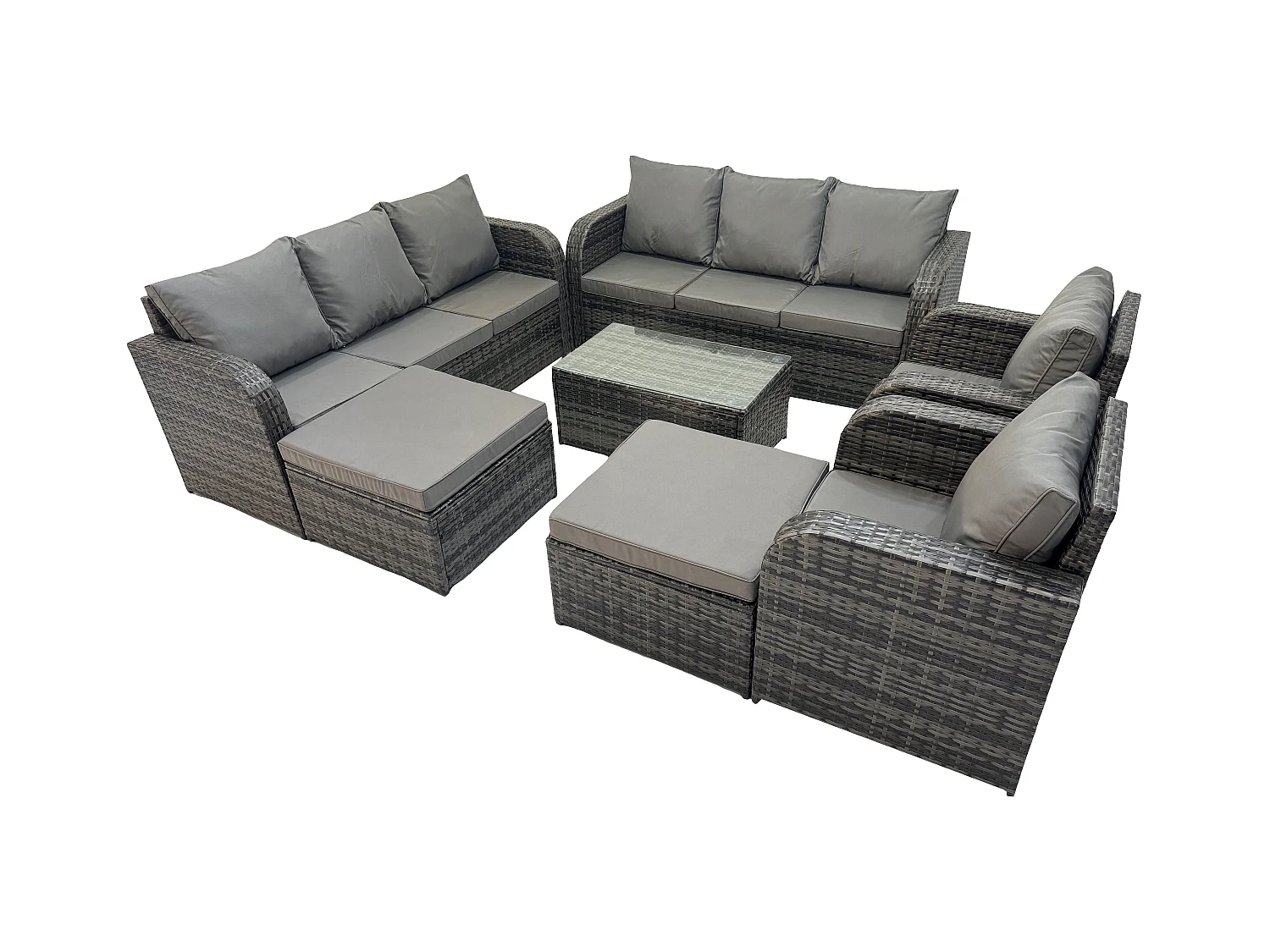 Polyrattan Gartenmöbel Set 10-Sitzer Garten Sofa im Freien Set mit Couchtisch 2 hohen Hockern Dunkelgrau Gemischt