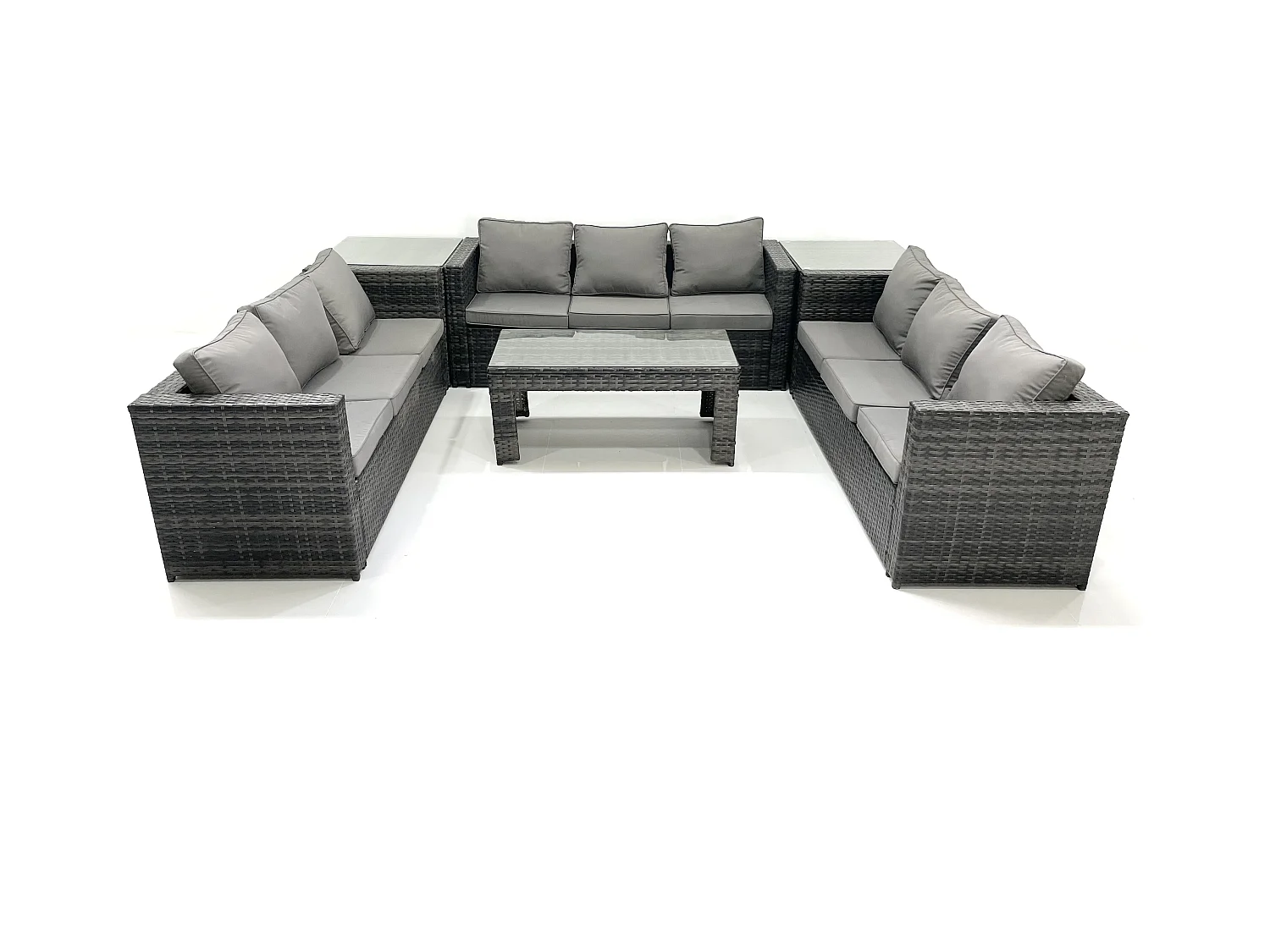 Ensemble de meubles de jardin en polyrotin 9 places avec Canapé Table basse 2 Tables d'appoint Gris foncé mixte