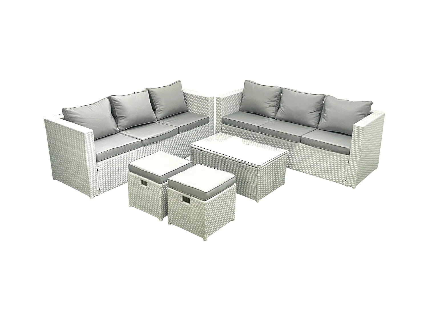 Ensemble de meubles d'extérieur en rotin 8 places avec 2 Petits tabourets Gris clair mixte