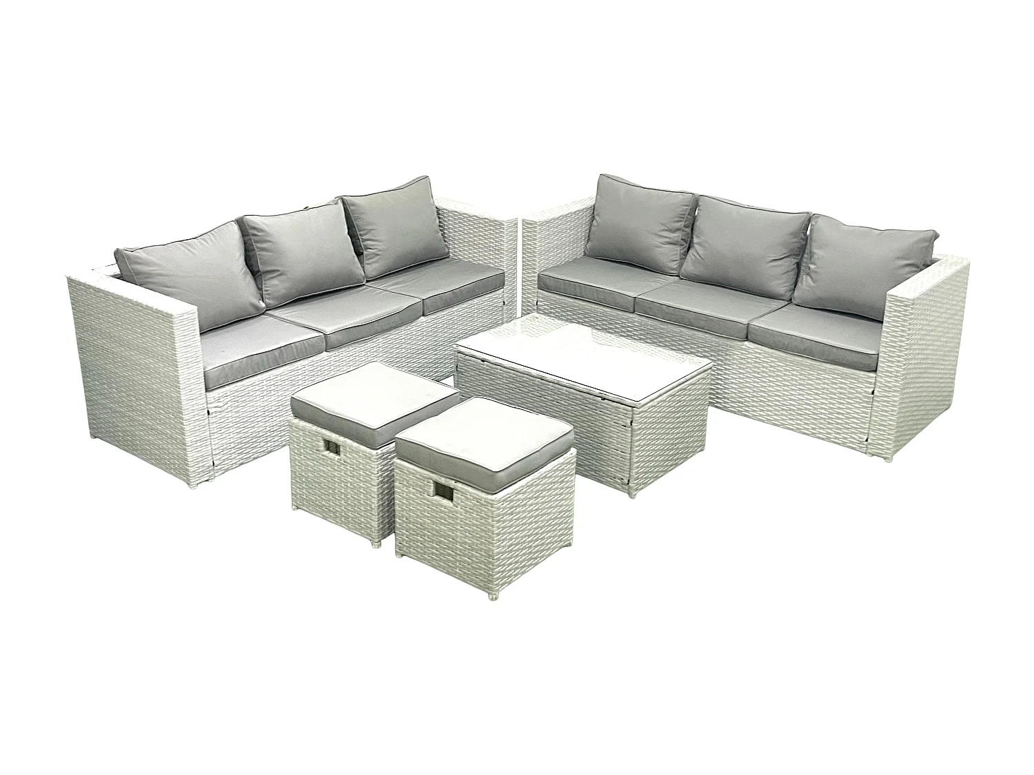 Ensemble de meubles d'extérieur en rotin 8 places avec 2 Petits tabourets Gris clair mixte