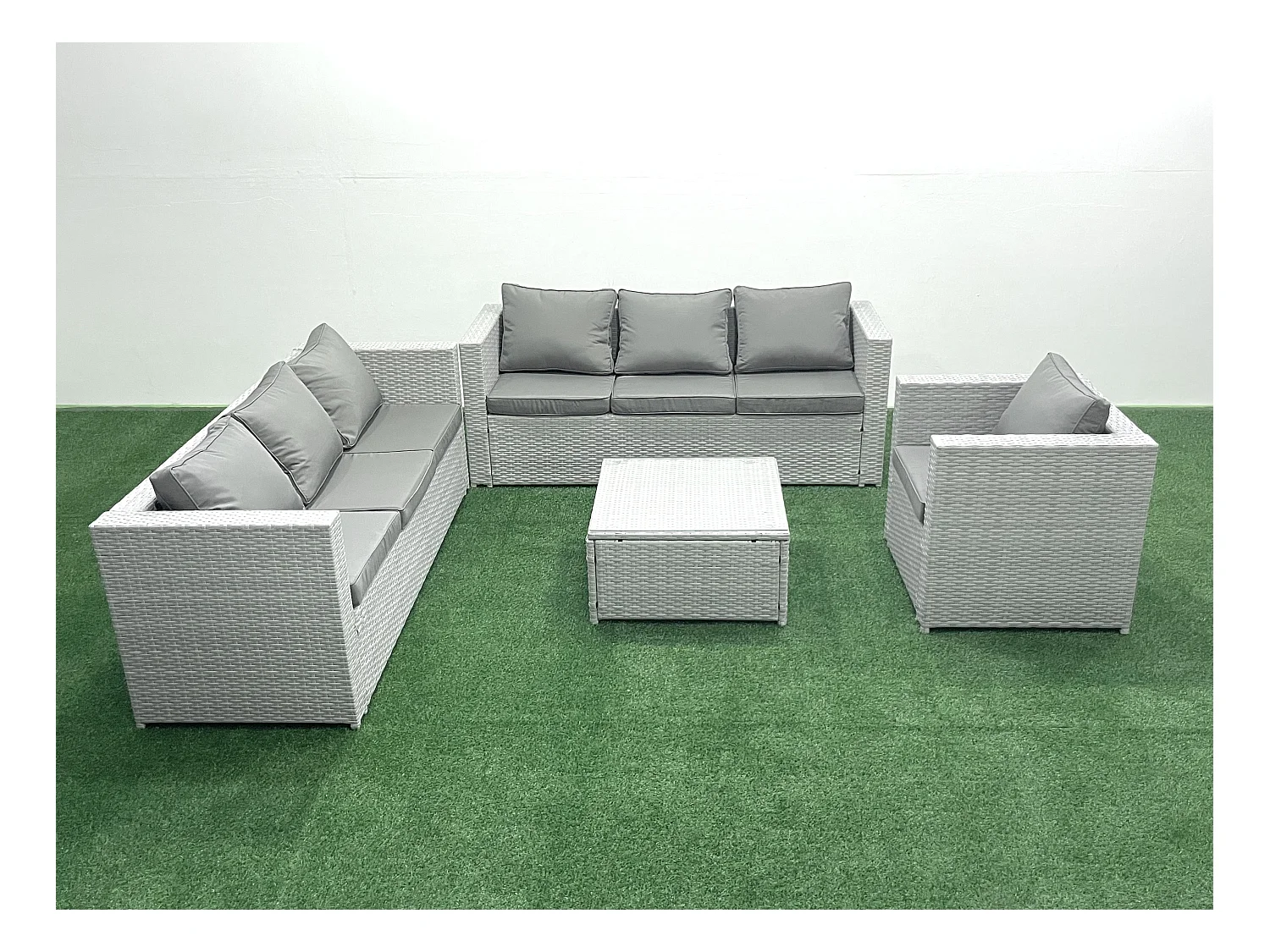 Meubles d'extérieur en rotin avec Fauteuil Table basse carrée Gris clair mixte