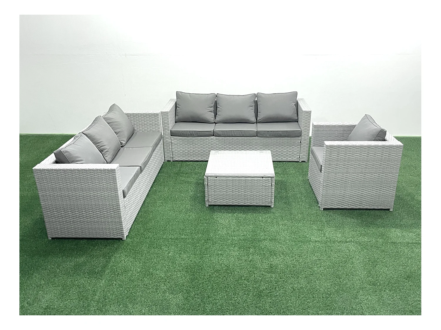 Meubles d'extérieur en rotin avec Fauteuil Table basse carrée Gris clair mixte