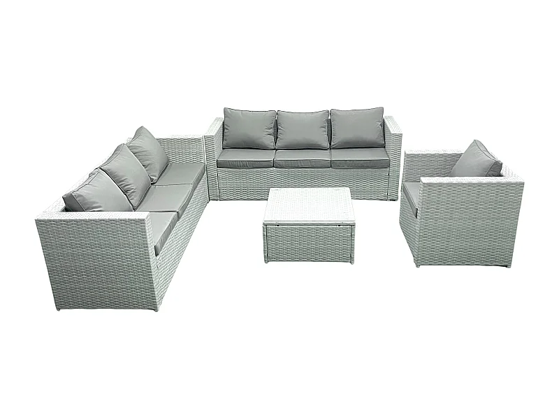 Polyrattan Sofa Gartenmöbel Set mit Sessel Quadratischer Couchtisch Hellgrau gemischt
