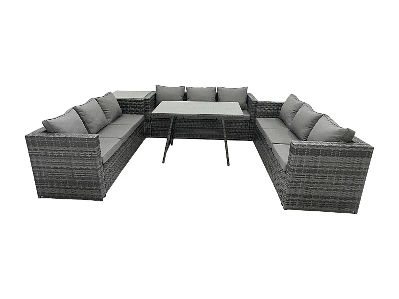 Ensemble de meubles de jardin en polyrotin Garden avec Table à manger Patio Table d'appoint 9 places Gris foncé mixte