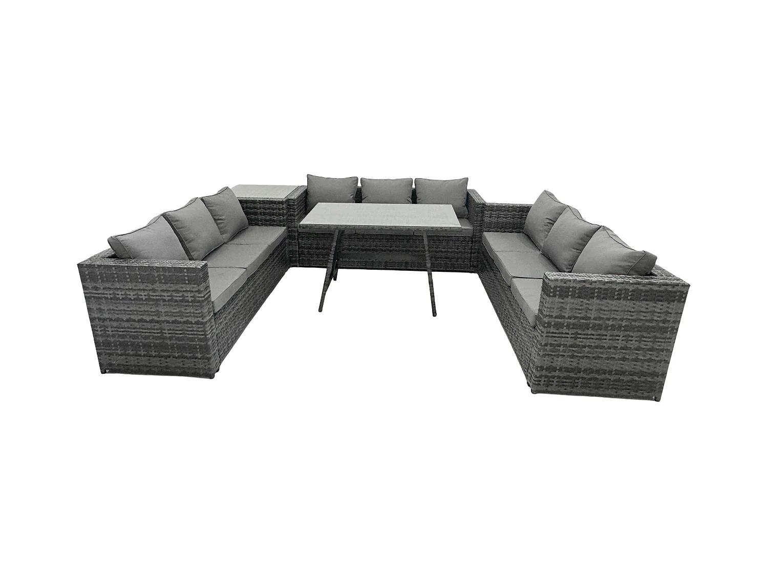 Ensemble de meubles de jardin en polyrotin Garden avec Table à manger Patio Table d'appoint 9 places Gris foncé mixte