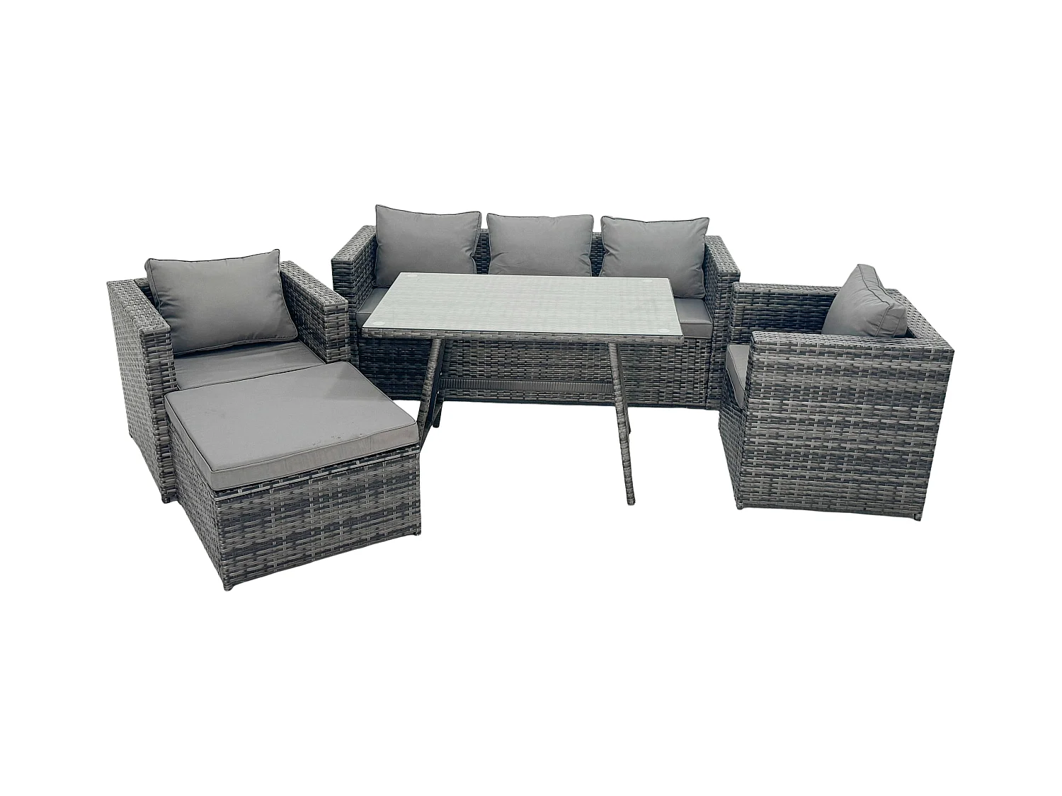 Grau Lounge Rattan Sofa Esstisch Set mit Sesseln Gartenmöbel Outdoor