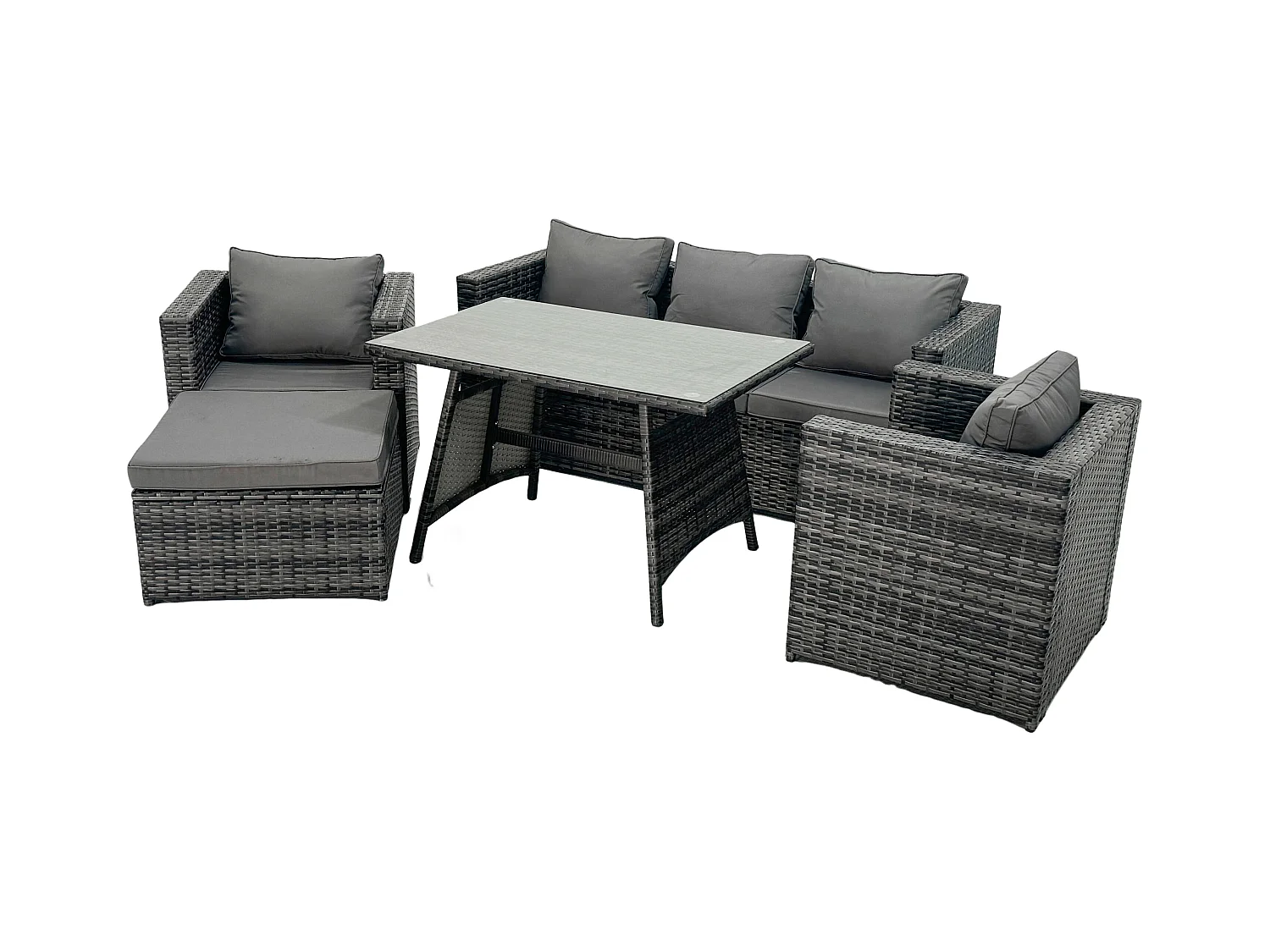 Grau Lounge Rattan Sofa Esstisch Set mit Sesseln Gartenmöbel Outdoor