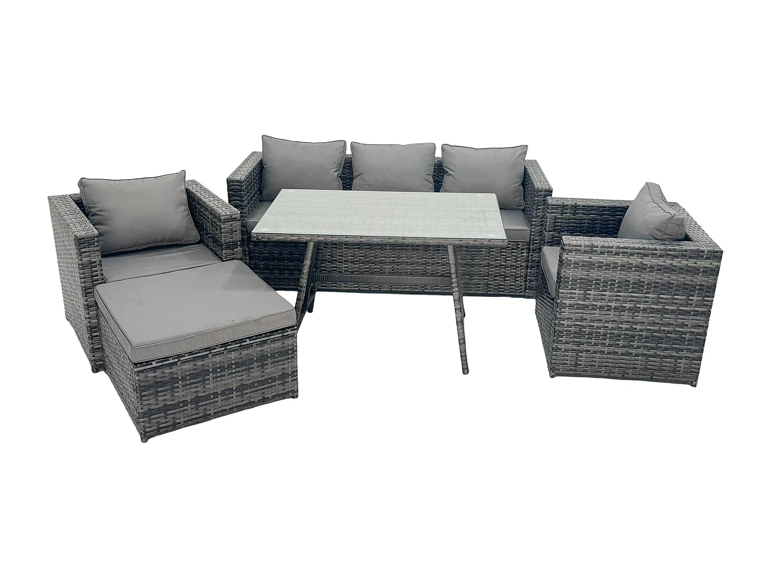 Grau Lounge Rattan Sofa Esstisch Set mit Sesseln Gartenmöbel Outdoor