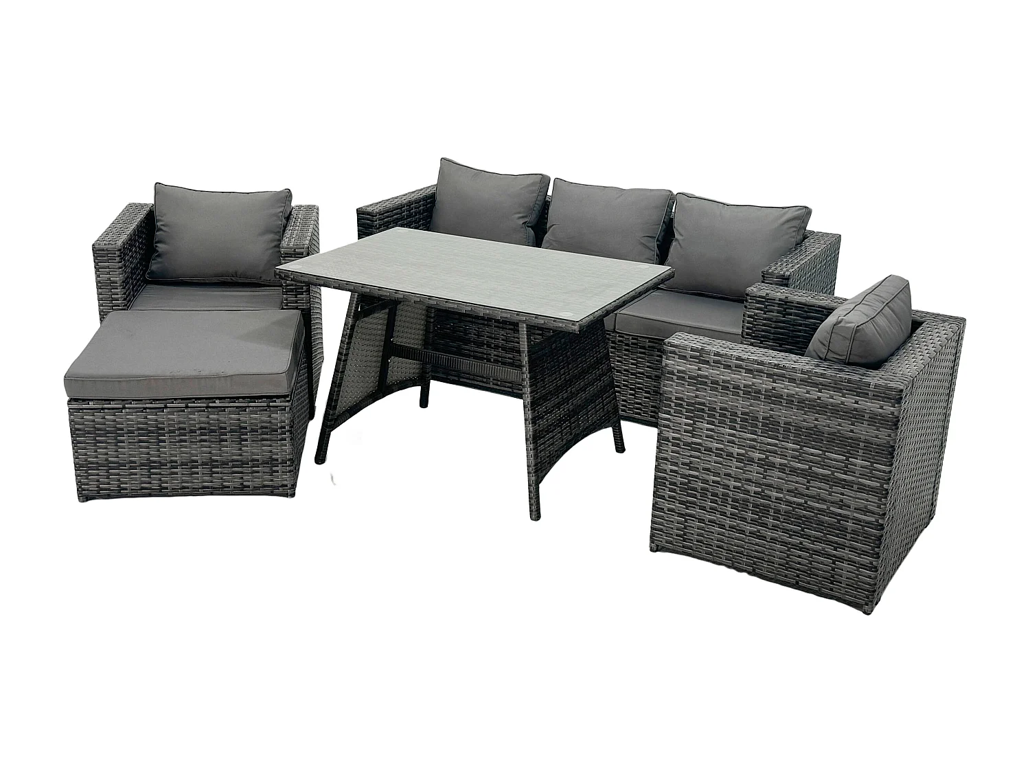 Grau Lounge Rattan Sofa Esstisch Set mit Sesseln Gartenmöbel Outdoor