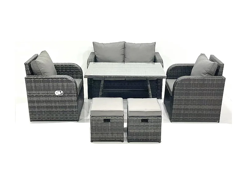 Gartenmöbel-Set Rattan Sofa Esstisch Set mit Liegestühle 2 kleinen Hockern Dunkelgrau Gemischt