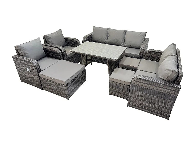 Polyrattan Gartenmöbelset 10-Sitzer Garten Lounge Set mit Esstisch 3 Hockern Dunkelgrau Gemischt