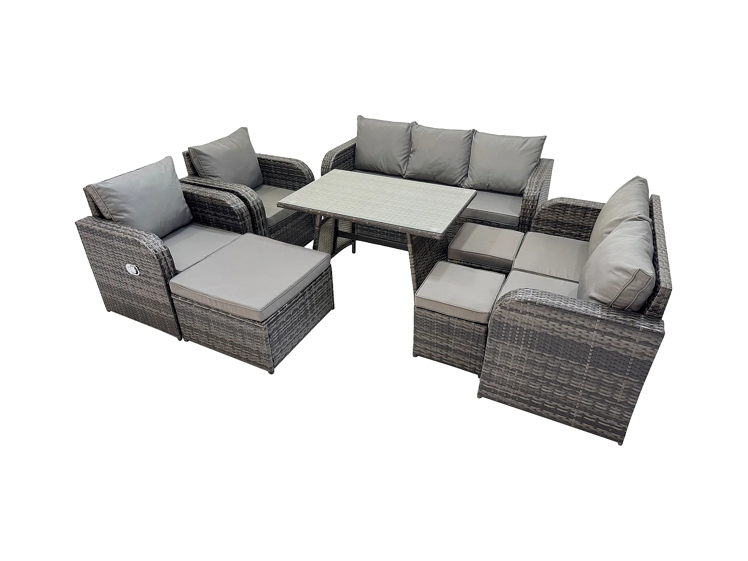 Polyrattan Gartenmöbelset 10-Sitzer Garten Lounge Set mit Esstisch 3 Hockern Dunkelgrau Gemischt