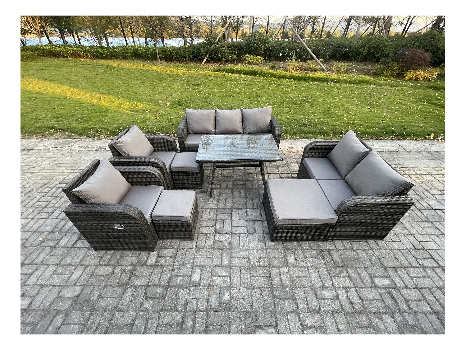 Polyrattan Gartenmöbelset 10-Sitzer Garten Lounge Set mit Esstisch 3 Hockern Dunkelgrau Gemischt